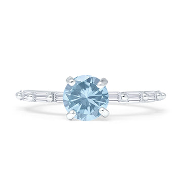 Petite Round Solitaire Ring Baguette Aquamarine AQ 925 Sterling Silver Wholesale